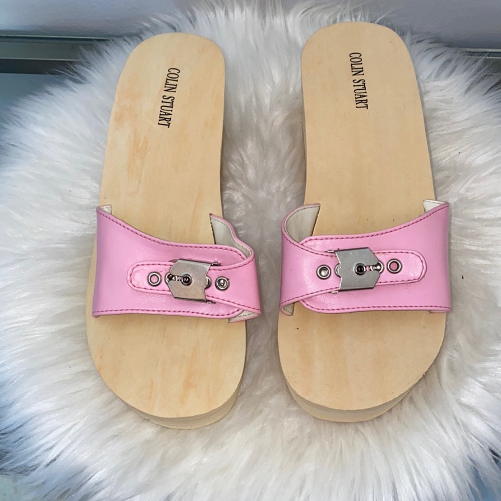 NEW! Colin Stuart Pink Buckle Slide Sandal with Heel/Wedge from Victoria Secret